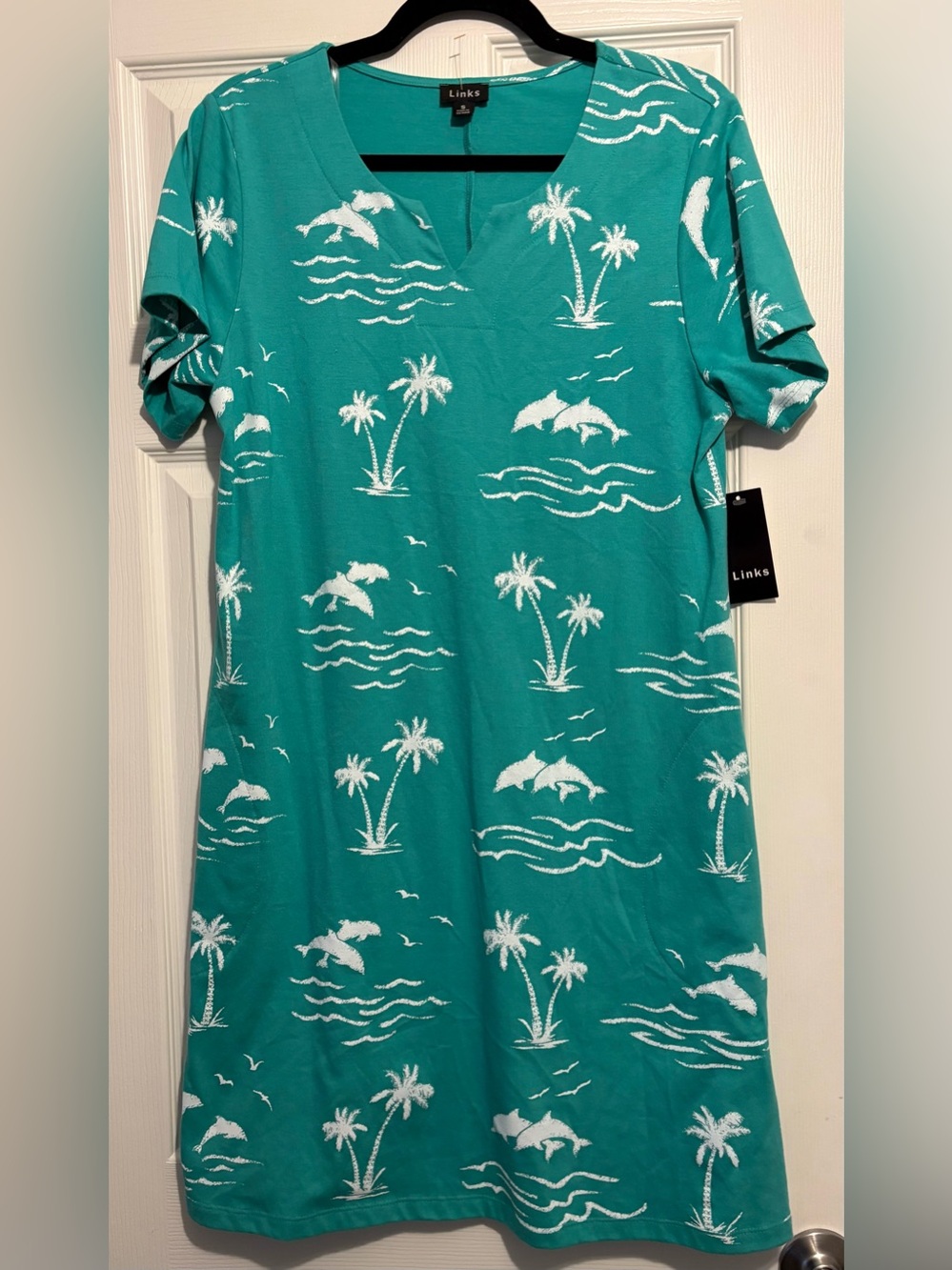 NWT! Links Tropical Print Cotton Short Sleeve Dress, SMALL